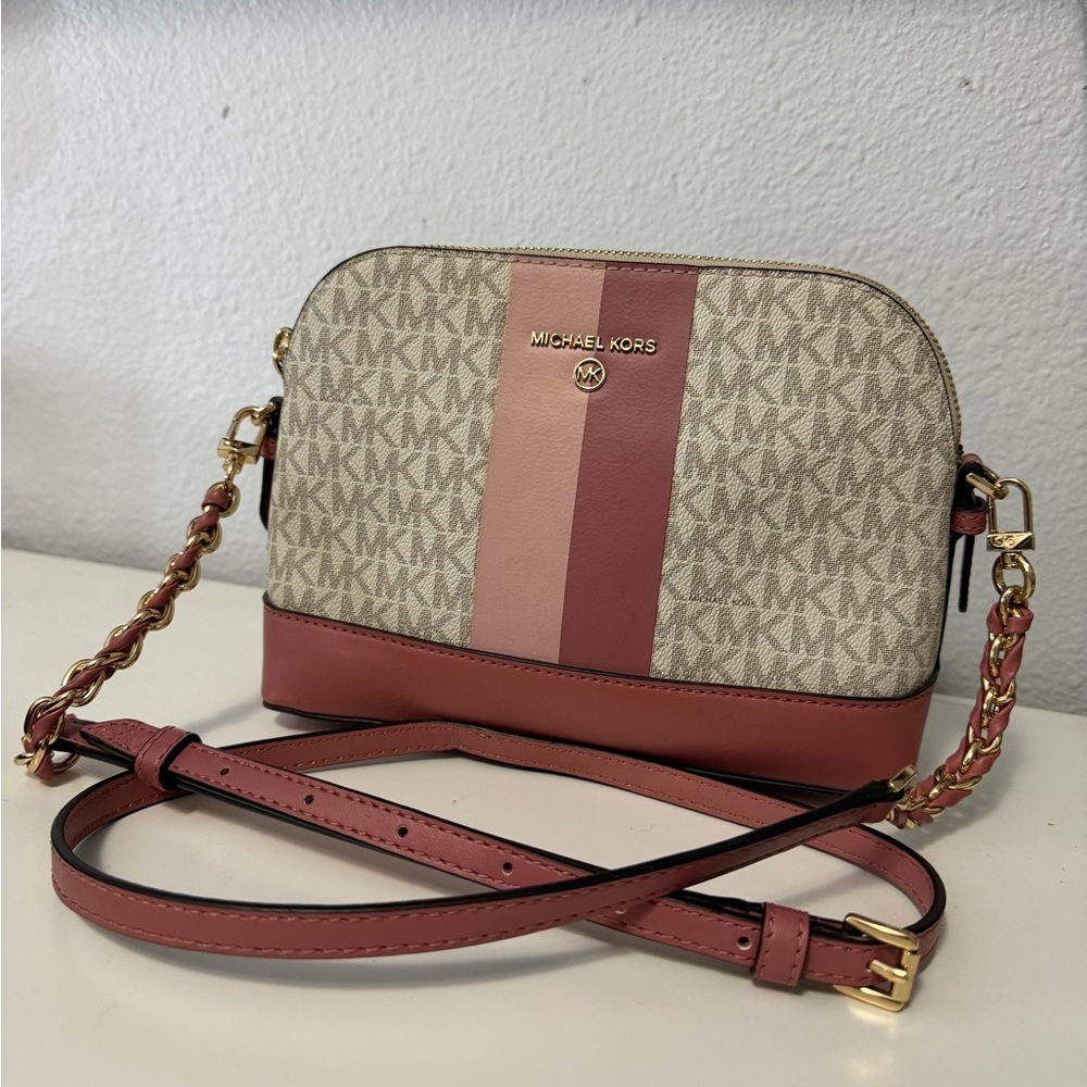 Michael Kors Beige and Pink Crossbody Bag